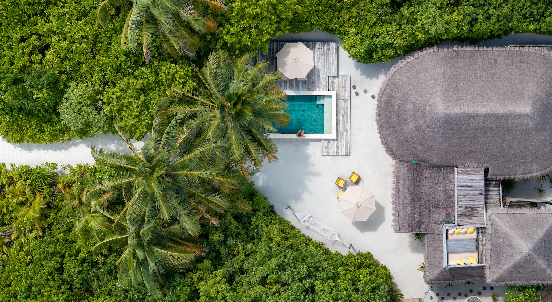 Family Lagoon Beach Villa with Pool - Aerial View - Six Senses Laamu